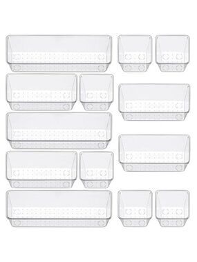 Clear Drawer Organizer Set Plastic Storage Trays Kitchen Desk Makeup Dividers